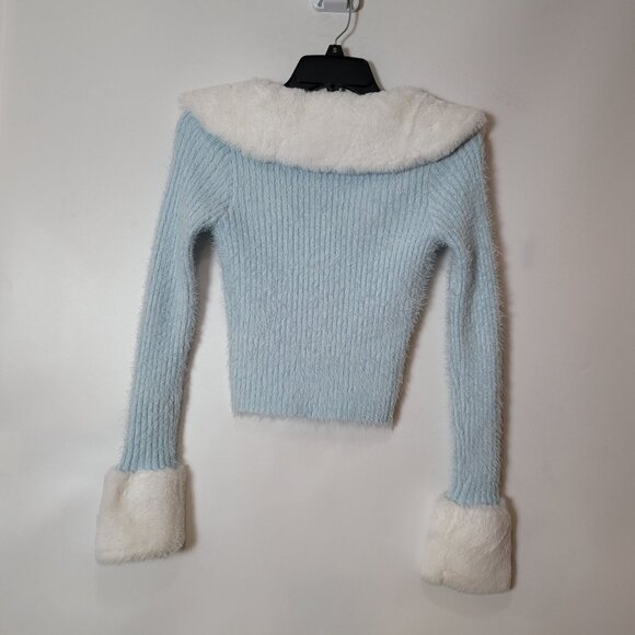 Hello Kitty & Friends X Forever 21 Blue Knit Cardigan W/Faux Fur Collar & Cuff - Picture 9 of 16